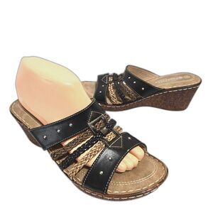 Patrizia Spring Step Magan Wedge Sandal Womens Size 10 Black Woven Southwestern